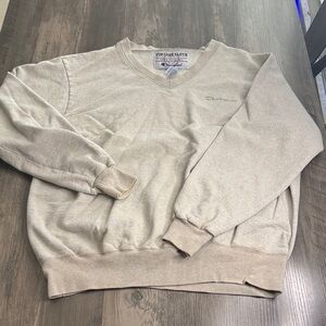 Vintage Champion Men's Beige V-Neck Sweater